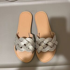 Olivia Miller Silver and Tan Braided Sandals